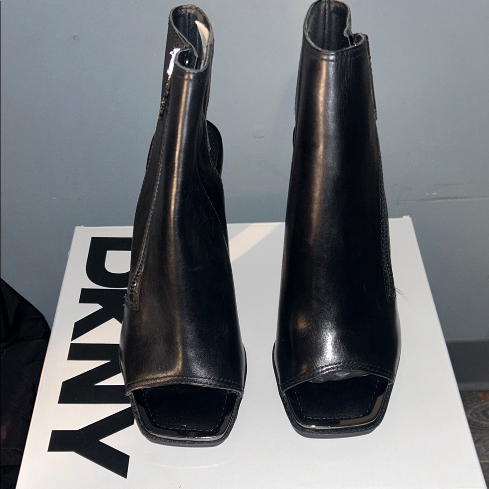 DKNY Black Peep Toe Heeled Boots